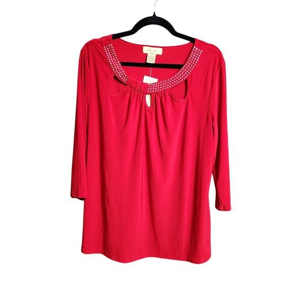 Diana Belle Woman Red Cut-Out Neck Studded Top – Size 1X NWT - Picture 2 of 7